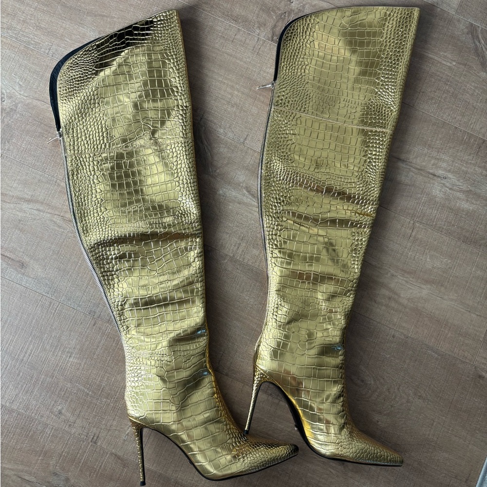 JenniferLe CAIMAN II (GOLD) thigh high boots